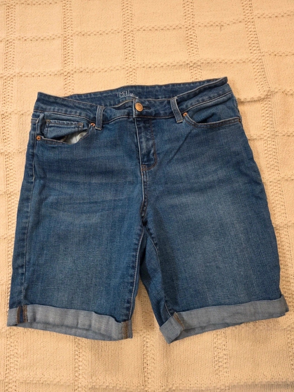 Time and Tru Blue Denim Roll-Cuff Bermuda Shorts